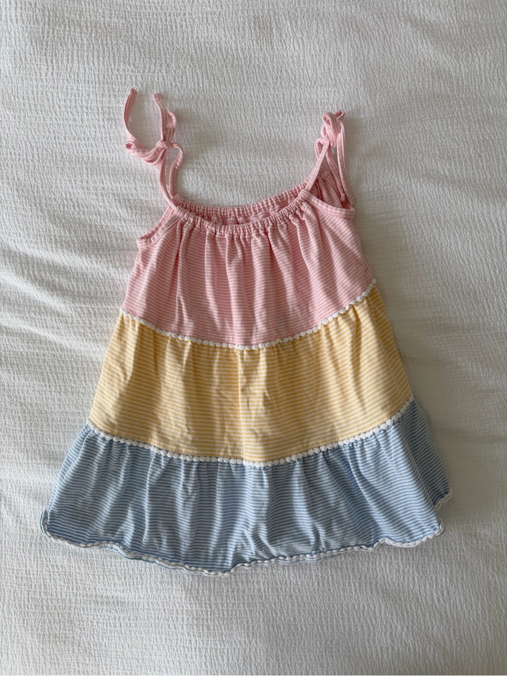 Bella Bliss Girls' Tiered Striped Sundress - Pink, Yellow & Blue
